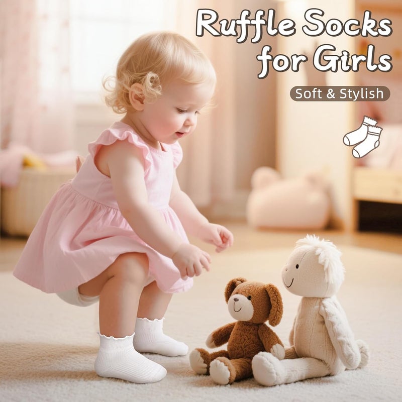 Lainlight Store 6 Pairs White Girls Ruffle Socks Toddler Kids School Uniform Soft Cotton Frilly Dress Socks Seamless Toe - Image 5
